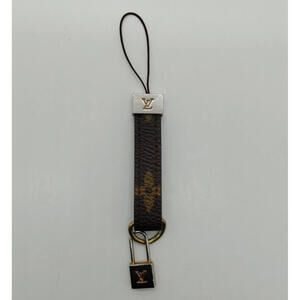 Vintage Louis Vuitton Phone Strap Monogram Brown Leather Charm Key LV Ring